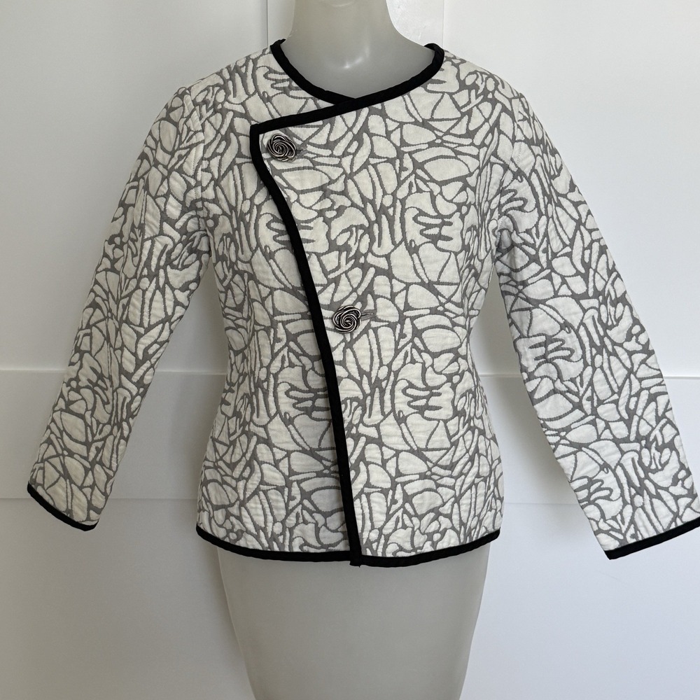 Winding‎ River Womens Quilted Reversible Jacket Gray/White Black Trim Size Small